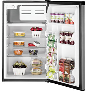 GME04GLKLB Compact refrigerator inside view