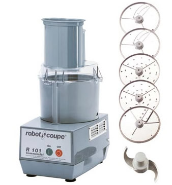 Robot Coupe R2 DICE Combination Food Processor with 3 Qt. / 3 Liter Gray  Bowl, Continuous Feed & 4 Discs - 2 hp