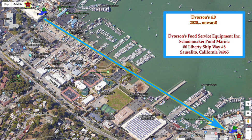 Map Showing Our Move in August 2020 from the ICB building to Schoonmaker Point Marina. We are located in the historic ship building district of Sausalito.