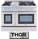 THOR 48 inch Double Oven Professional Range with Griddle Section for Gas or Dual Fuel