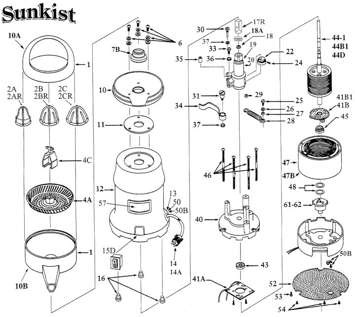 Sunkist Juicer Parts diagram